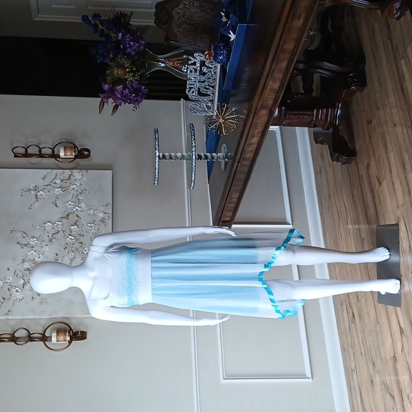 Dresses & Skirts - Blue And White Embellished Asymmetral Dress. Size M